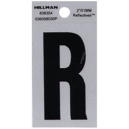 Hillman HILLMAN 2 in. Reflective Black Vinyl Self-Adhesive Letter R 1 pc, PK6 839354